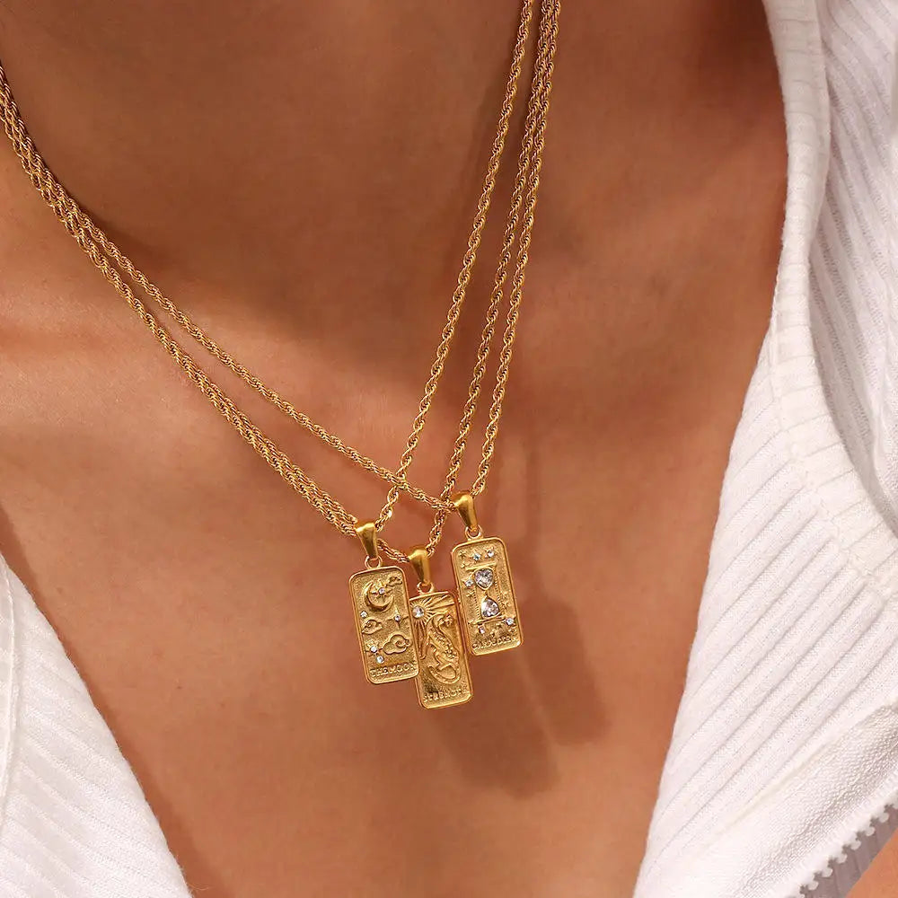 Zircon Tarot Card Pendant Necklace