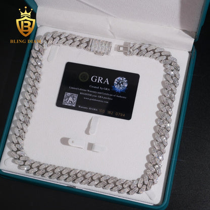 15mm Moissanite VVS1 925 Sterling Silver Cuban Chain