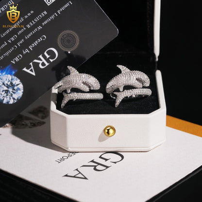 Shark-design iced-out ring