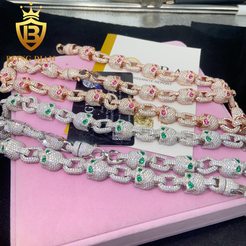 Skull S925 Silver Moissanite Cuban Chain