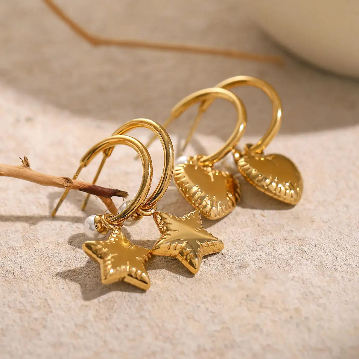 Heart-shaped Star Pearl Hoop Earrings