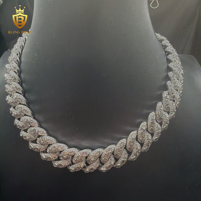 15mm 925 Silver Moissanite Rhodium Plated Chain