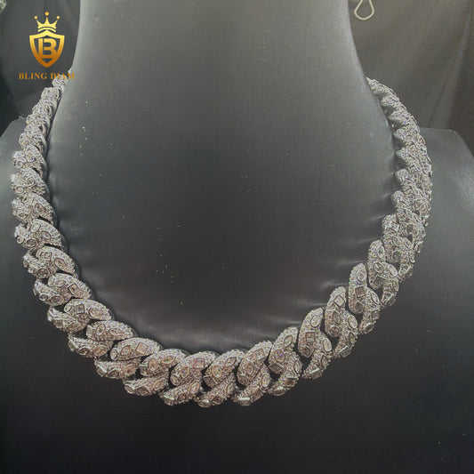 15mm 925 Silver Moissanite Rhodium Plated Chain