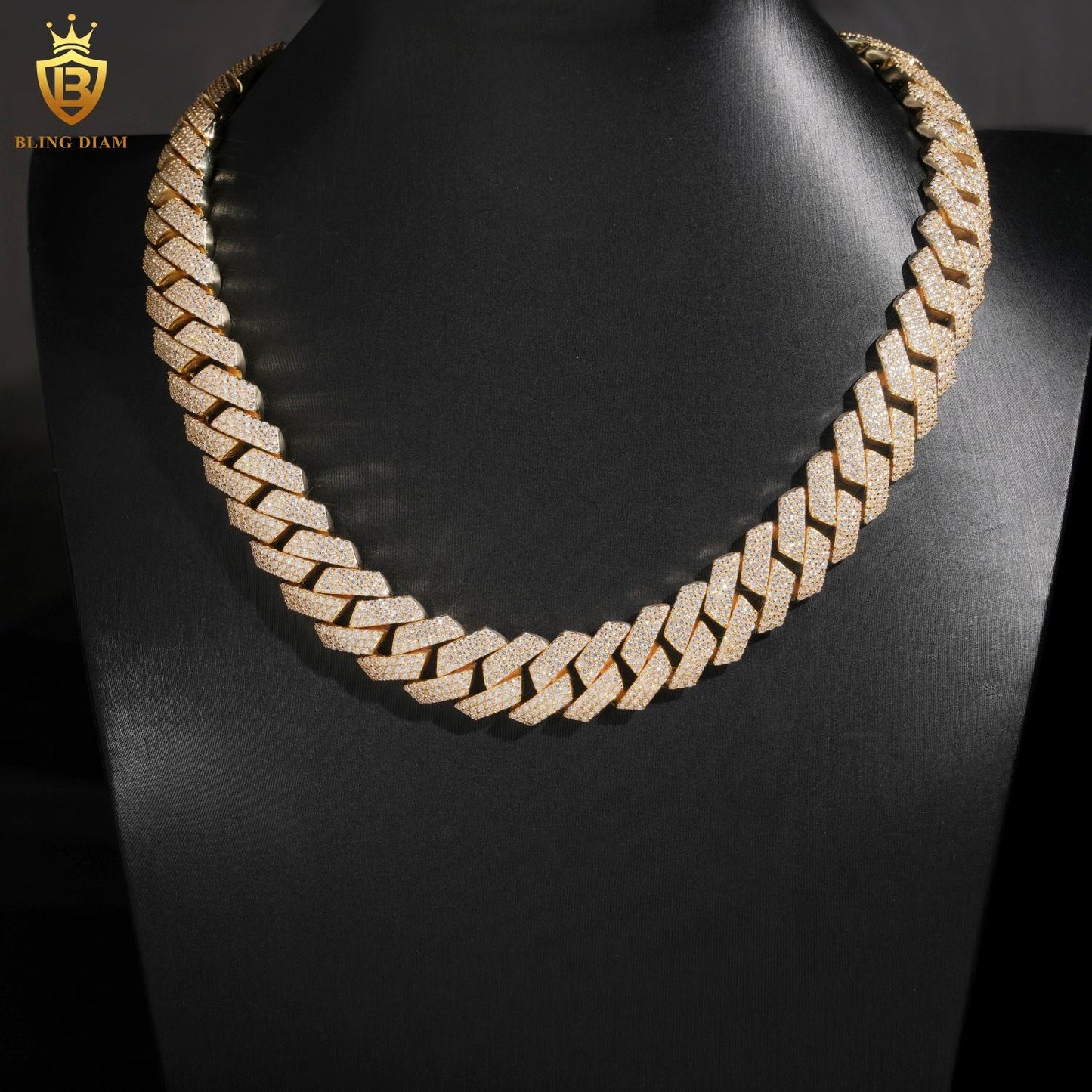 16mm Moissanite Solid 925 Silver Gold Plated Cuban Link Chain
