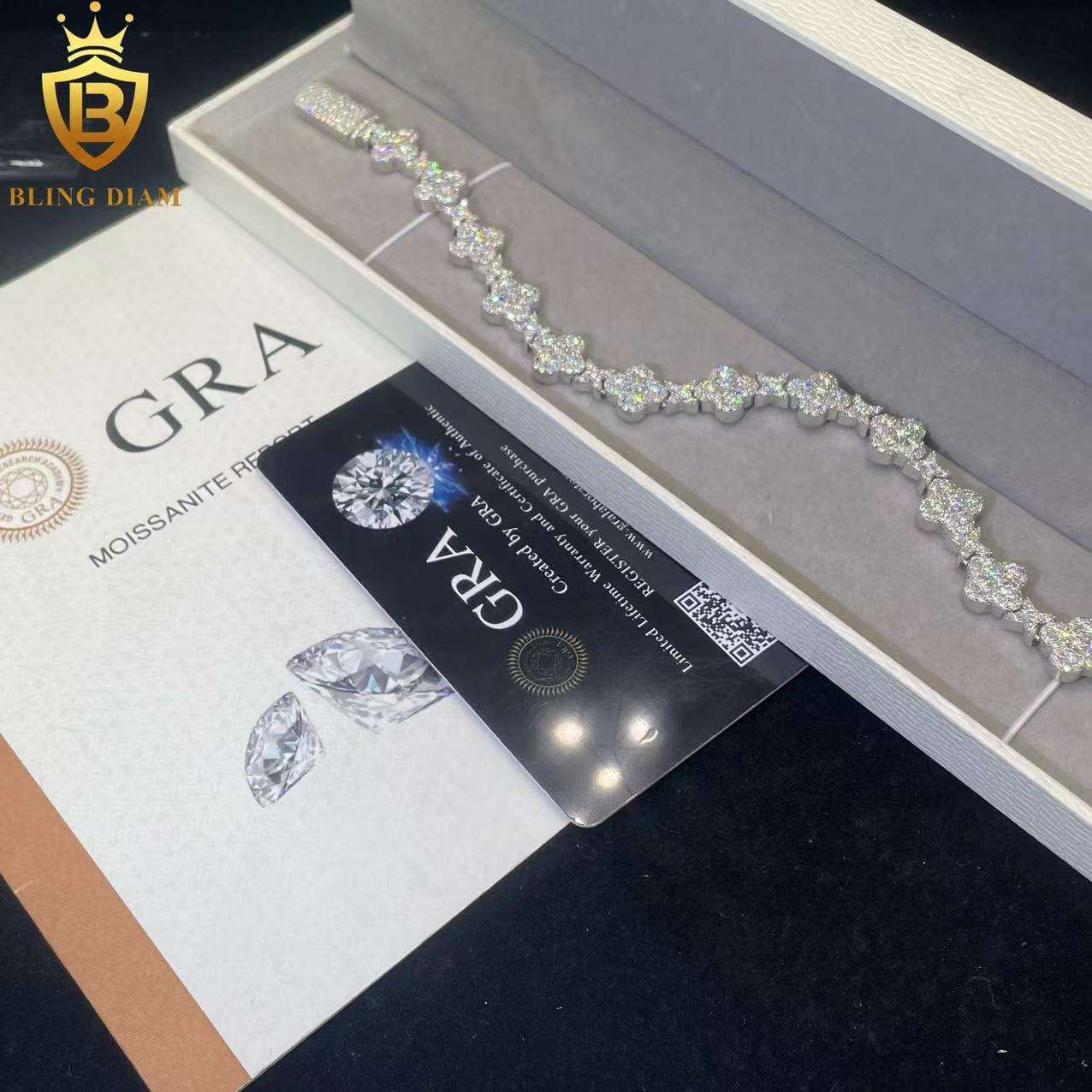 Clover Moissanite Cuban Link Bracelet