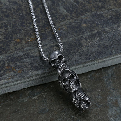 See No Evil Hear No Evil Speak No Evil Skull Pendant