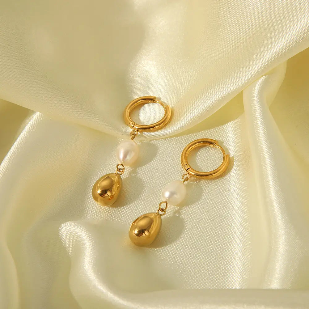 Pearl Water Drop Pendant Hoop Earring