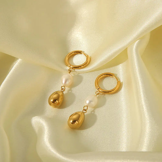 Pearl Water Drop Pendant Hoop Earring