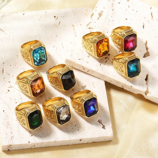 Square Band Shiny Gemstone rings