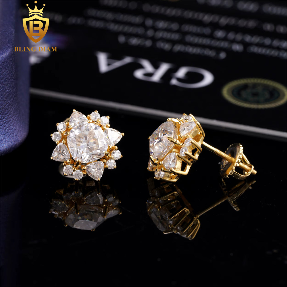 D Color VVS Moissanite Flower Stud Earrings