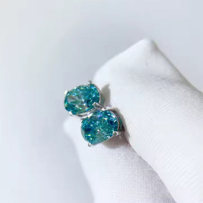 Oval Cut Green Moissanite Stud Earrings