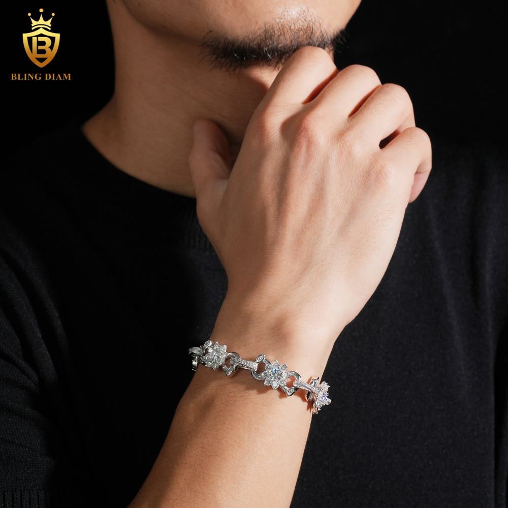 Flower Cuban Link Moissanite Bracelet