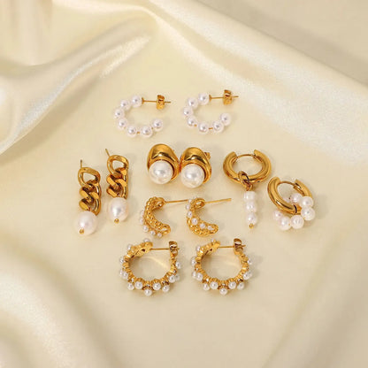 C-shape Pearl Earrings