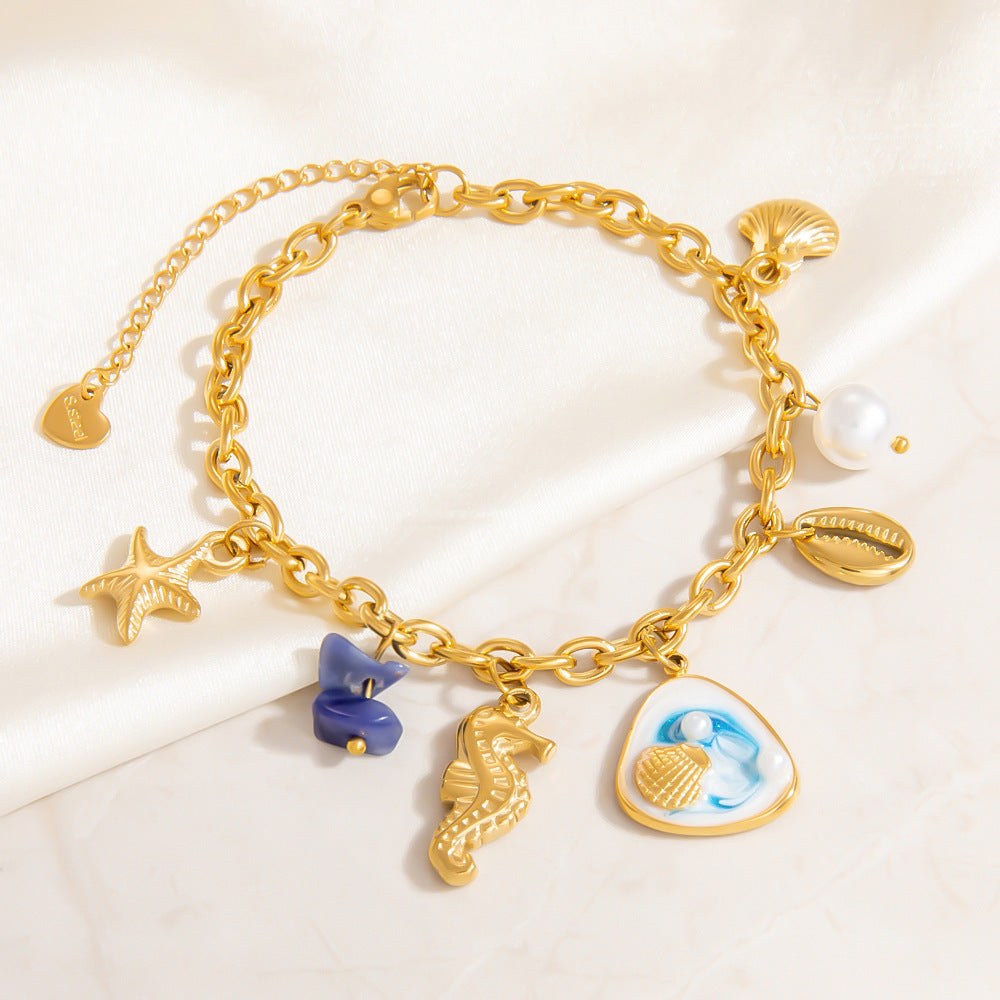 Seahorse Shell Starfish Pearl Charm Bracelets
