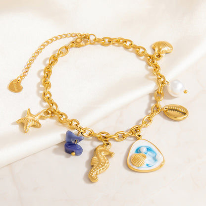 Seahorse Shell Starfish Pearl Charm Bracelets