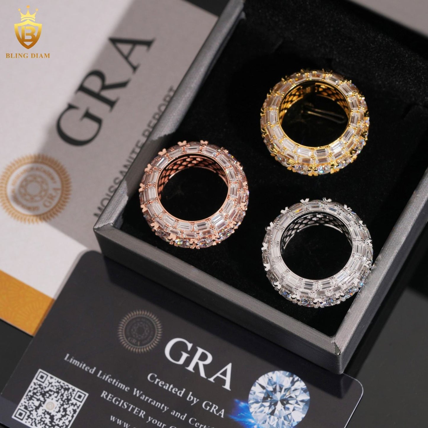 Baguette-cut iced-out men’s ring