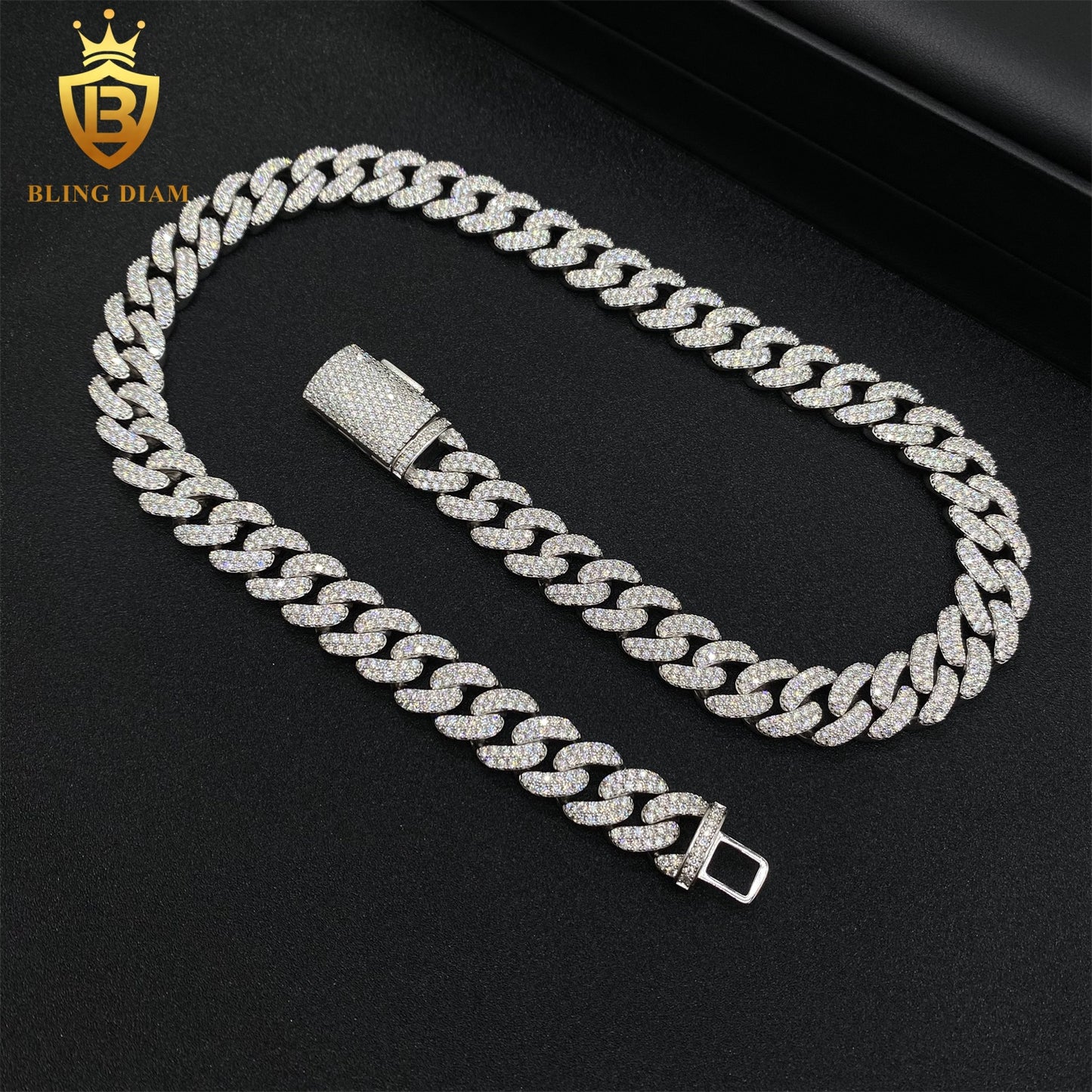 12mm 925 sterling silver moissanite chain