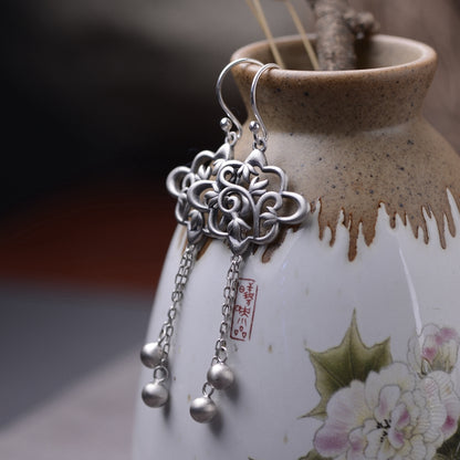 Leaf Silver Bead Tassel Earrings