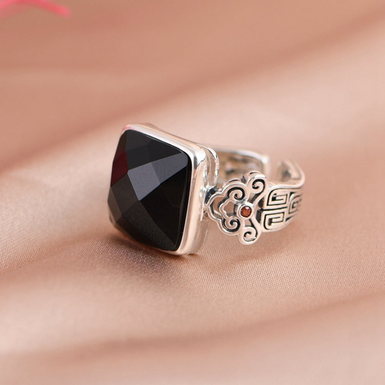 Square Black Agate Adjustable Ring