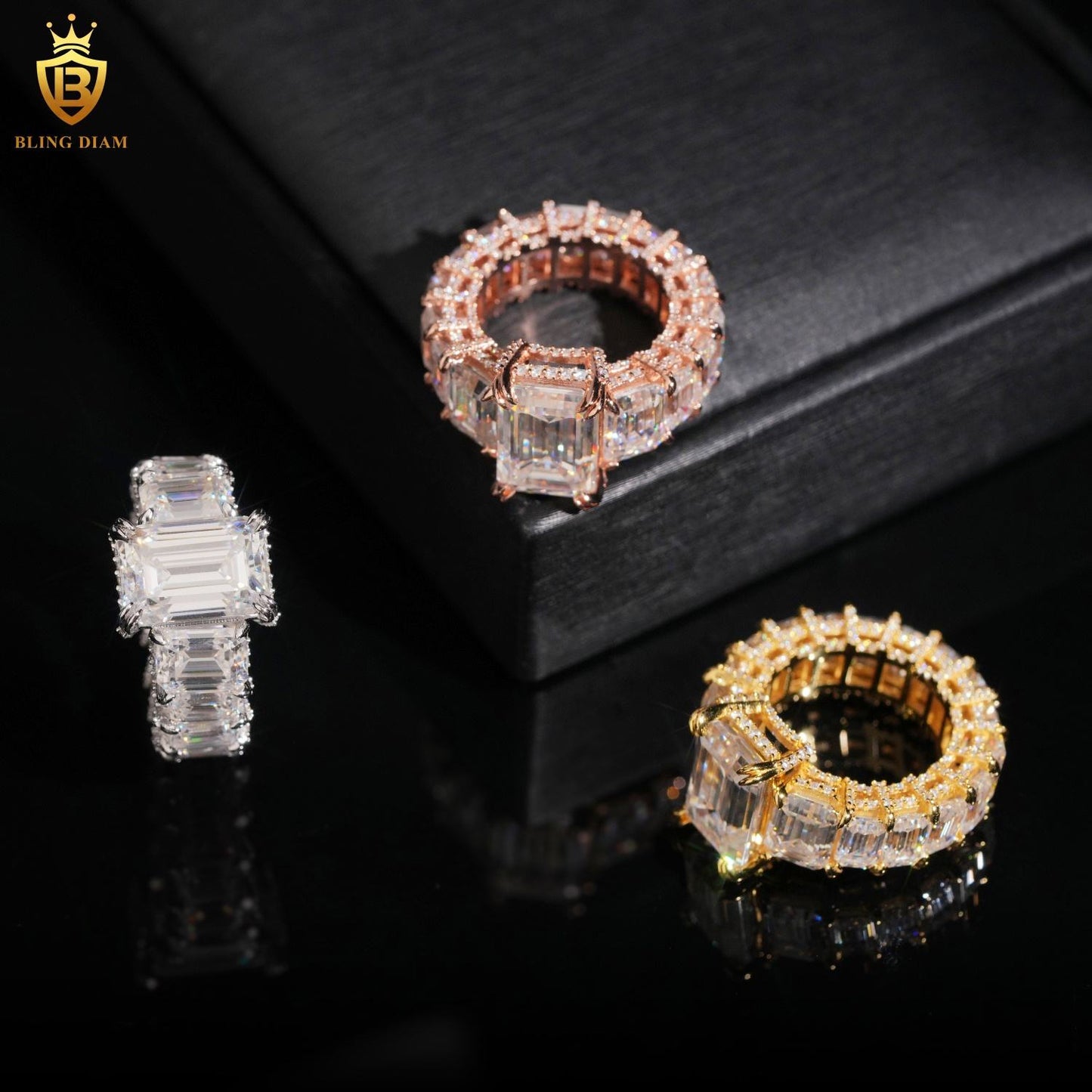 Emerald-cut moissanite ring