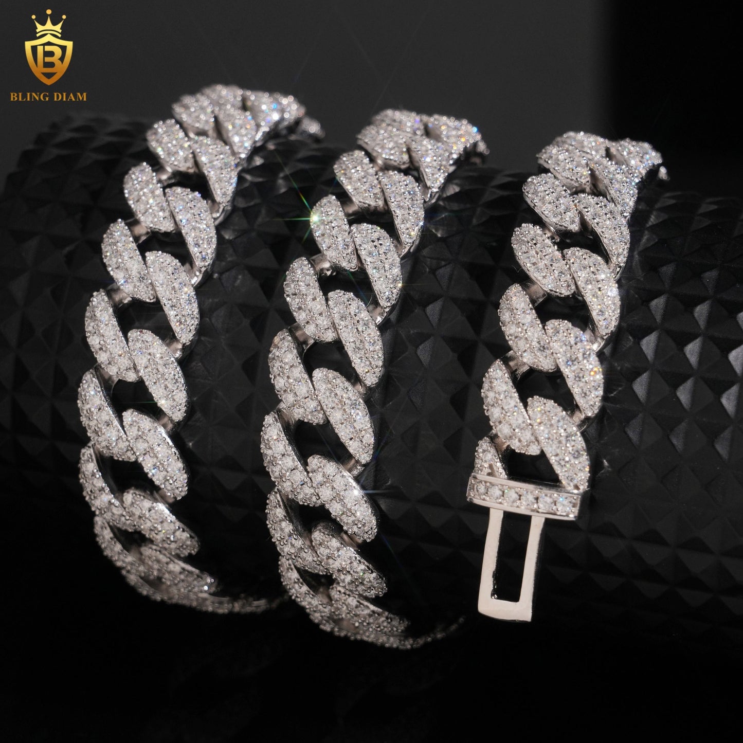 14mm Moissanite 925 Silver Link Chain