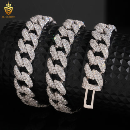 14mm Moissanite 925 Silver Link Chain