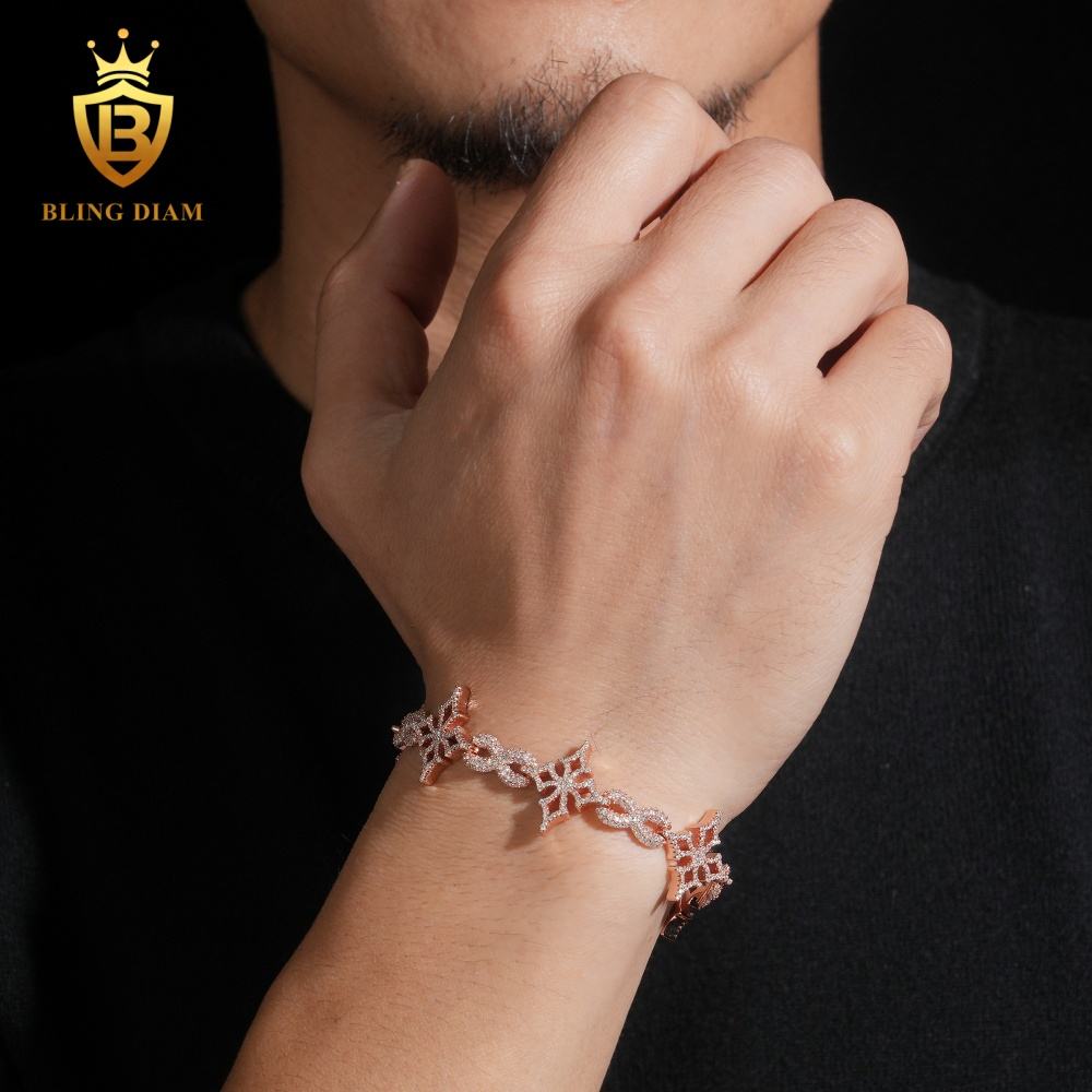 Rose Gold Cross Infinity Moissanite Cuban Bracelet