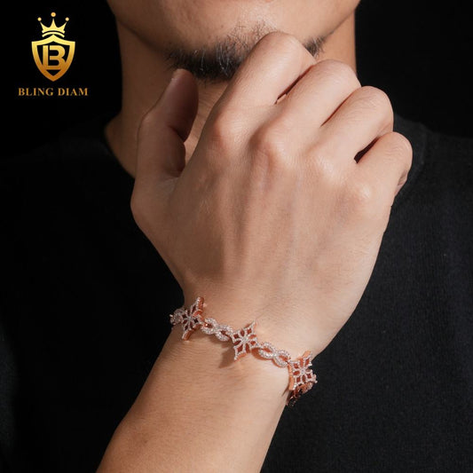 Rose Gold Cross Infinity Moissanite Cuban Bracelet