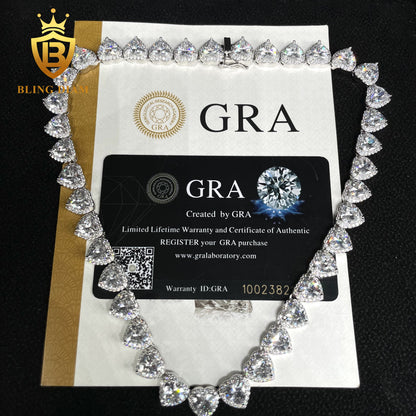 10mm moissonite silver Clustered Heart Cut Tennis Chain