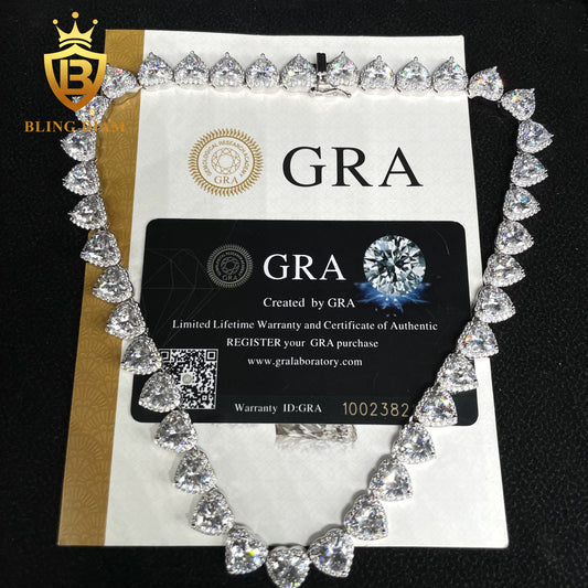 10mm moissonite silver Clustered Heart Cut Tennis Chain
