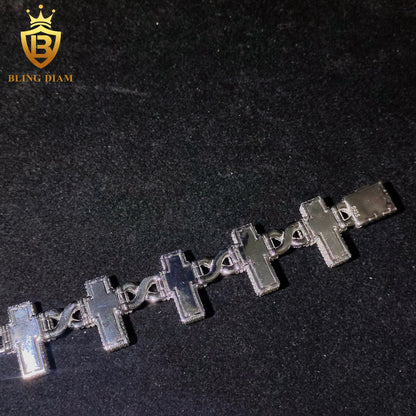 Iced Out Cross Moissanite Cuban Bracelet