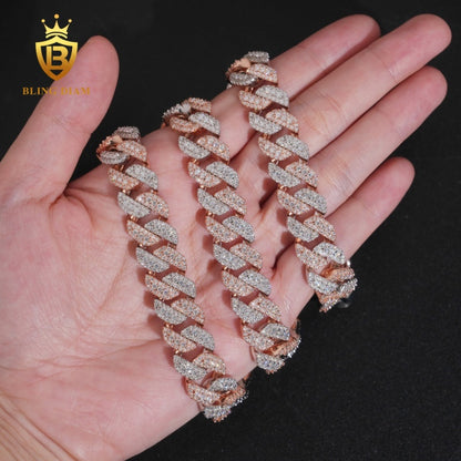 VVS1 Moissanite 925 Silver Rose Gold Plated 13mm Cuban Chain