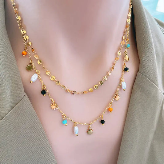 Sunburst Pearl Charm Necklace