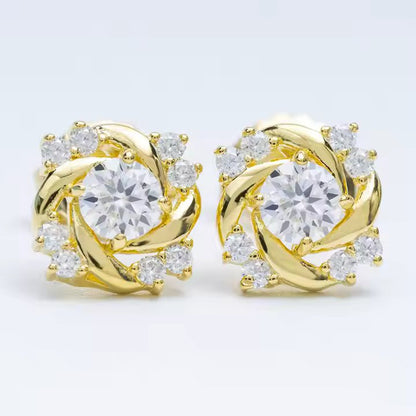 Spiral Twist VVS Moissanite Stud Earrings | Available in Rose Gold, Gold & Silver