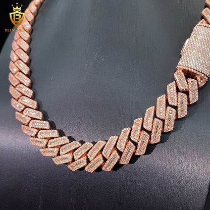 Miossanite 18MM Baguette Cut 925 Silver Chain