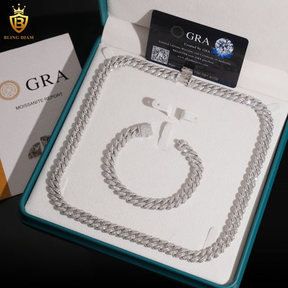 Moissanite in 925 Silver 10mm Miami Iced Out Cuban Link Chain