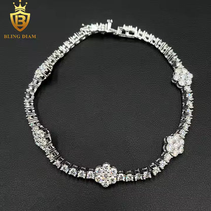 Luxury Moissanite Floral Tennis Bracelet | 3mm VVS Stones | 925 Sterling Silver