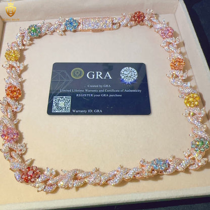 15mm Sterling Silver 925 VVS Moissanite Chain