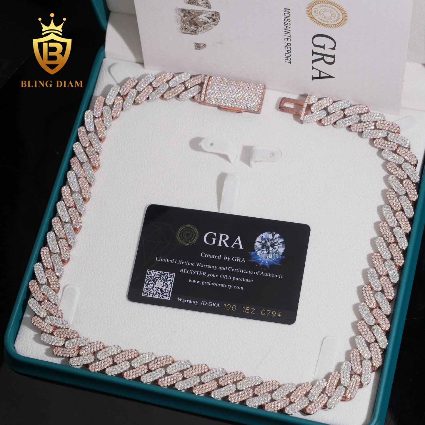 Two Tone 16mm Moissanite sterling silver chain
