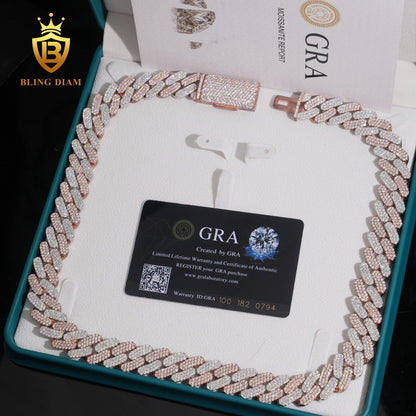 Two Tone 16mm Moissanite sterling silver chain