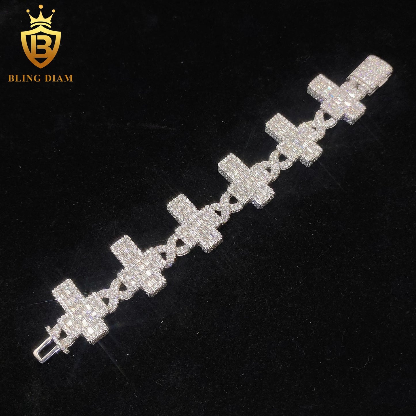 Iced Out Cross Moissanite Cuban Bracelet