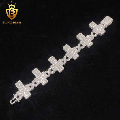 Iced Out Cross Moissanite Cuban Bracelet