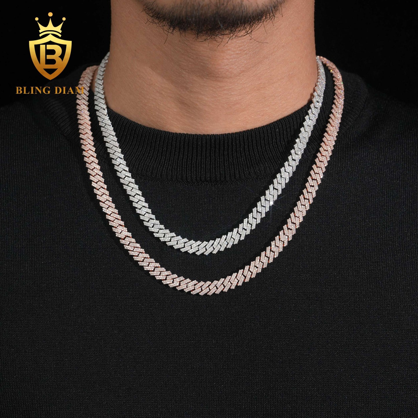 8mm Moissanite Sterling Silver Cuban Link Chain