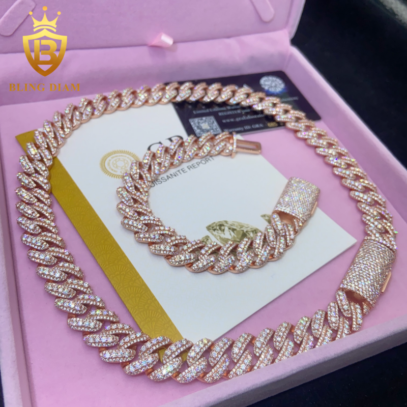 15mm S925 Silver Moissanite Cuban Chain