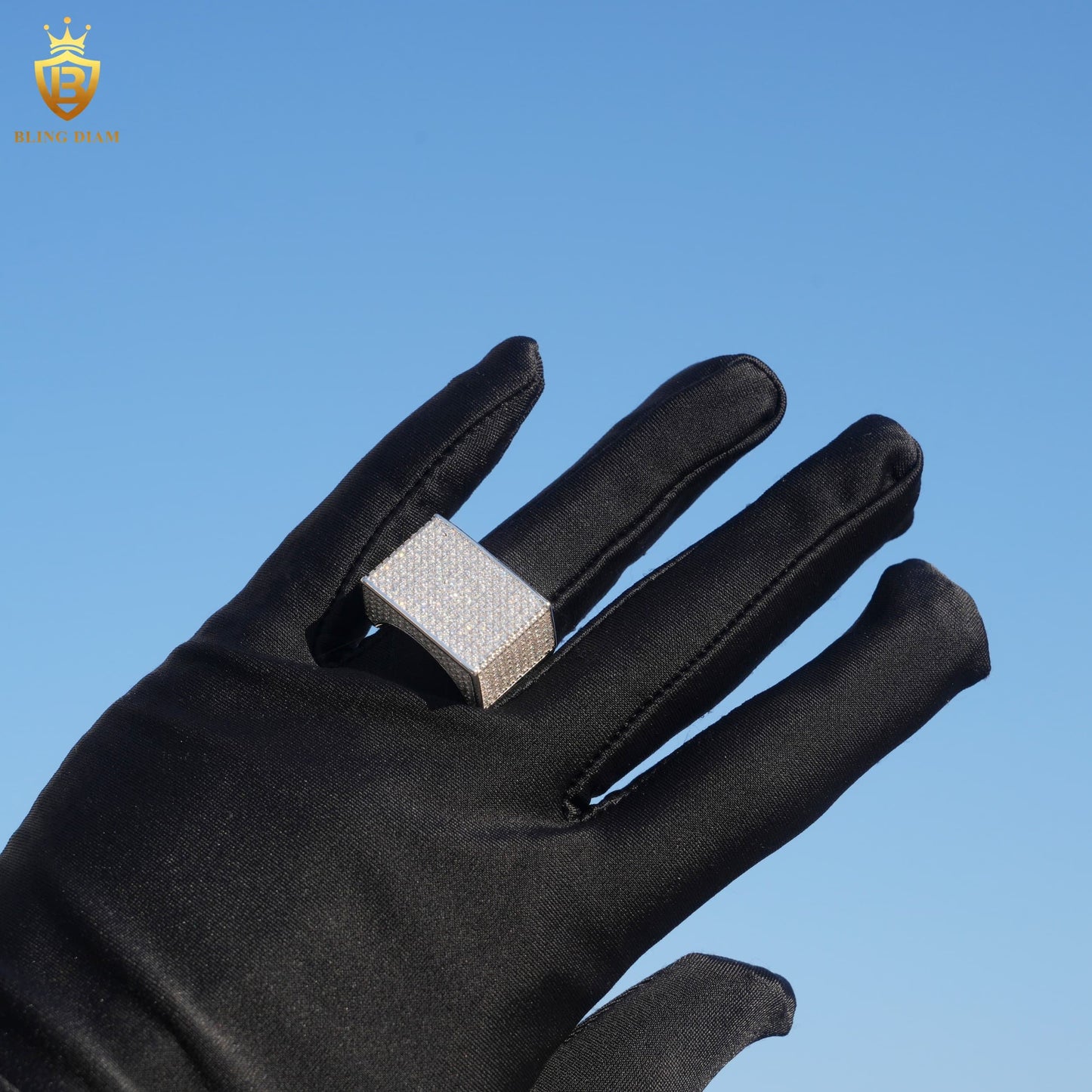 Rectangle-shaped iced-out ring