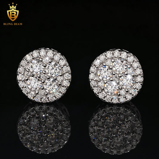 Double Halo Moissanite Rectangle Stud Earrings
