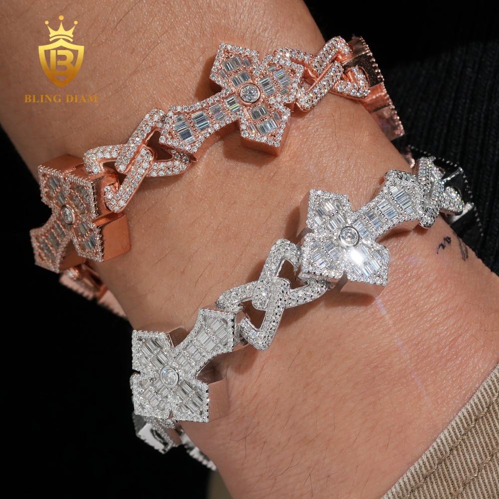 Baguette Cross and Infinity Moissanite Cuban Bracelet