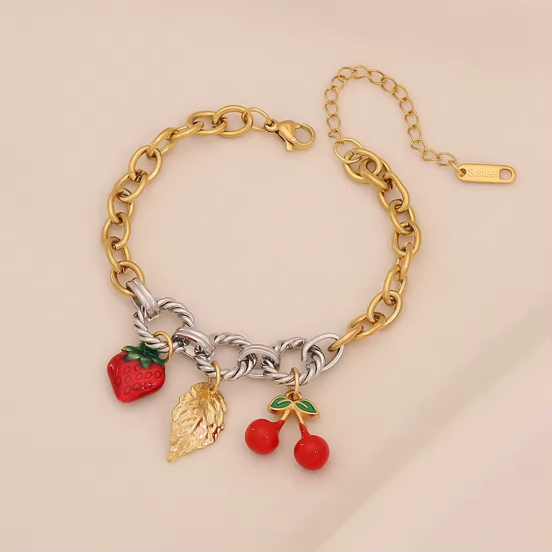 Fruit Series Cherry Strawberry Charm Bracelet
