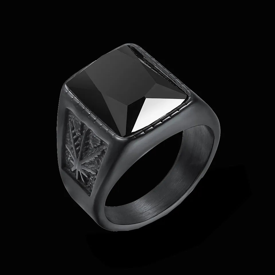 Hiphop weed stone ring