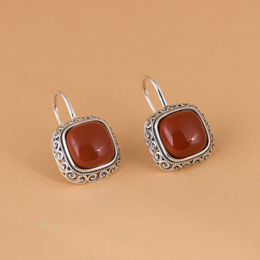 Red Agate Square Earrings